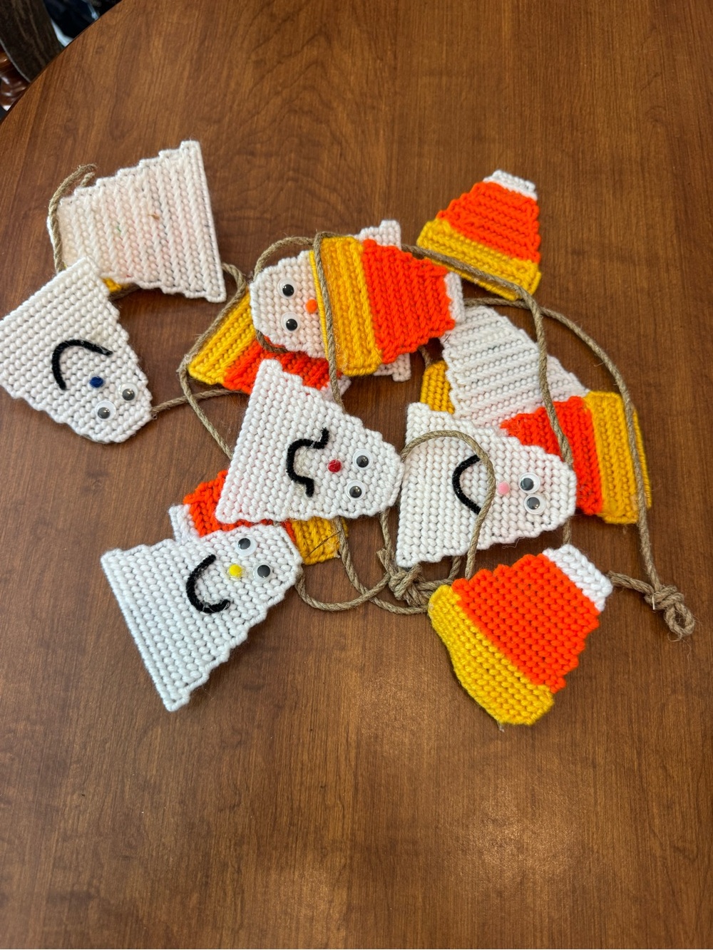 Handmade Candy Corn & Ghost Crochet Garland - Orange, Yellow, White garland